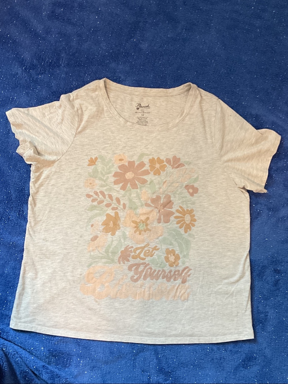 Fleurish Cream Short Sleeve Tee with Peach and Mint Floral Graphic